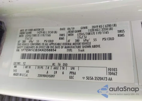 2019 Ford F-150 Xl from USA, damaged, VIN 1FTEW1CB3KKD58854